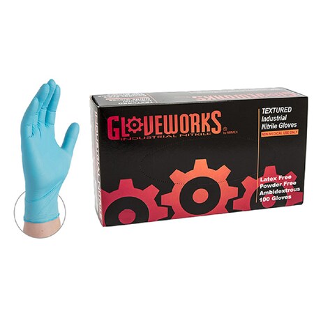 X-L Blue Gloveworks Nitrile Latex Free Disposable Gloves 5Ml, PK 100